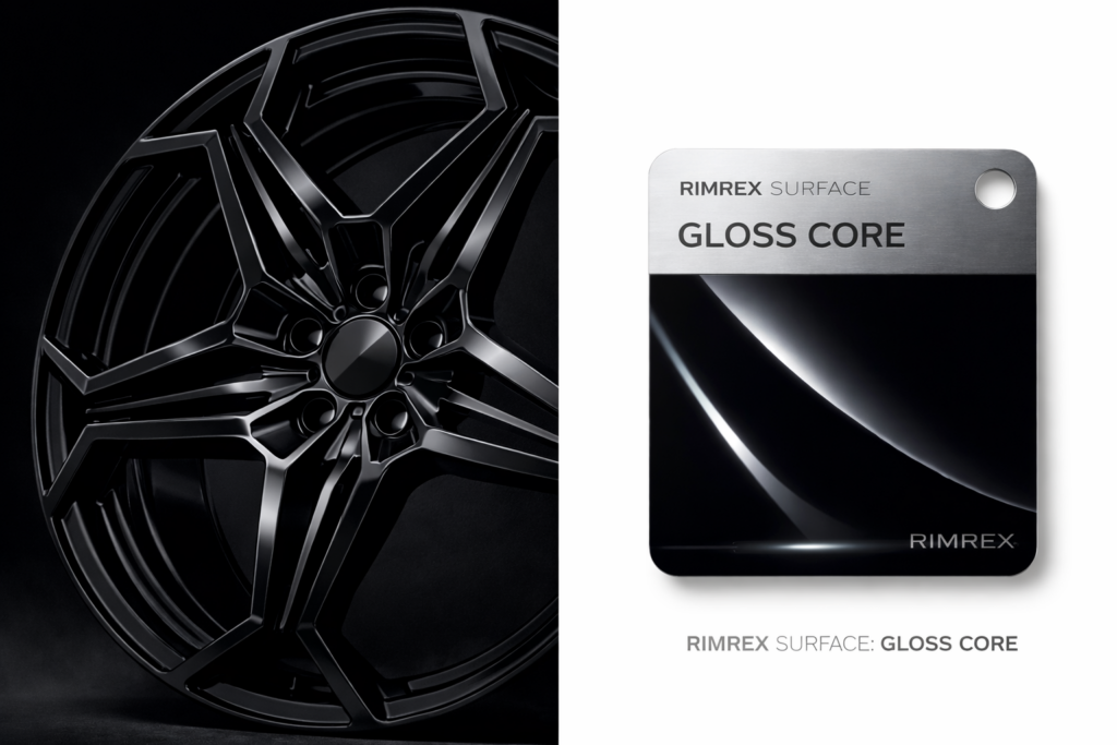 czarna felga aluminiowa RIMREX w wykończeniu gloss core wysoki połysk